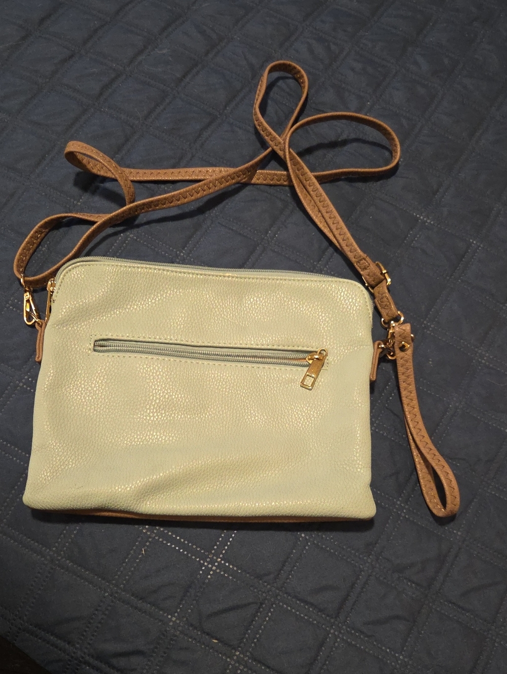 Cream Crossbody Clutch with Tan Strap